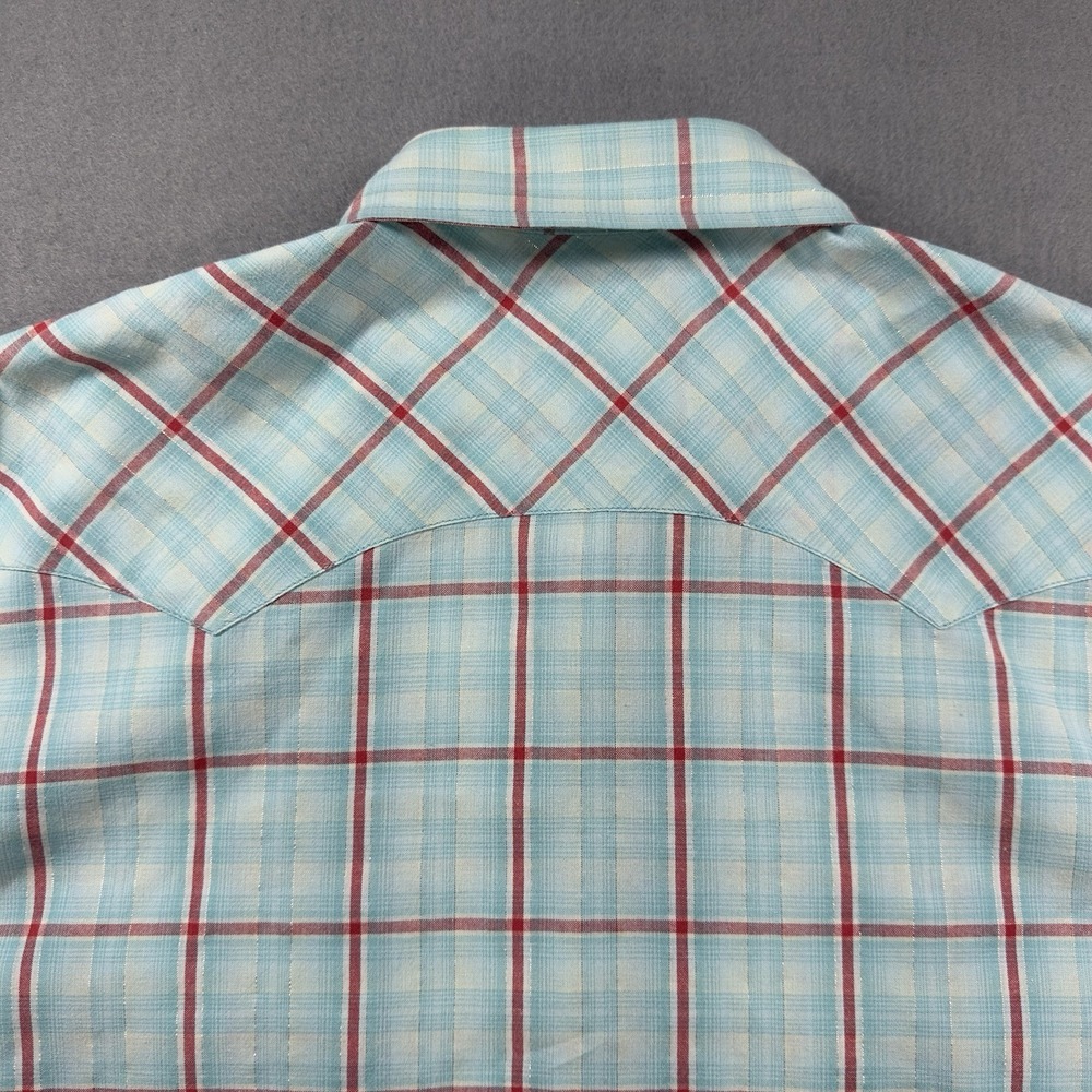 Panhandle Slim Western Shirt Women 1X Blue Plaid Lurex Rhinestone Embroidery - Picture 5 of 10